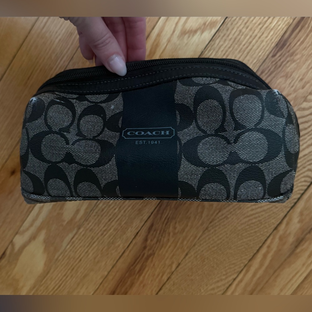 Coach Signature Black and Tan Cosmetic Bag